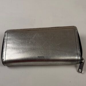 Fossil Metallic Silver Zip Wallet